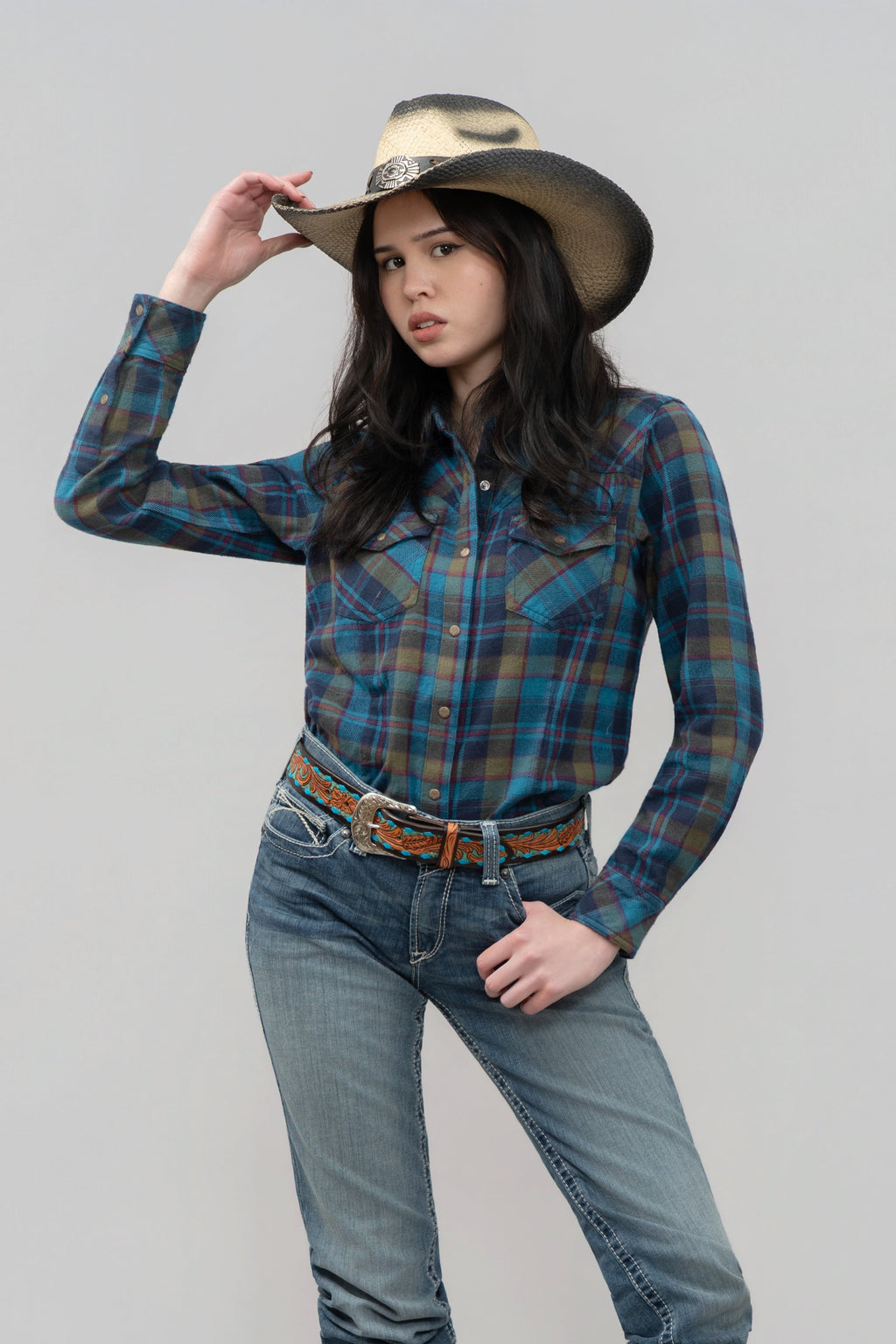 Outback King | Cowgirl Classic Shirt | LT Blue/Red Flannel Check