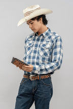 Outback King | Men's Legend Logo Shirt | Blue/Olive Check