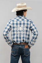 Outback King | Men's Legend Logo Shirt | Blue/Olive Check