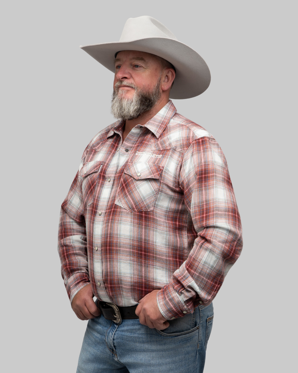 Outback King | Men's Legend Logo Shirt | Brown/Blue/Red Check