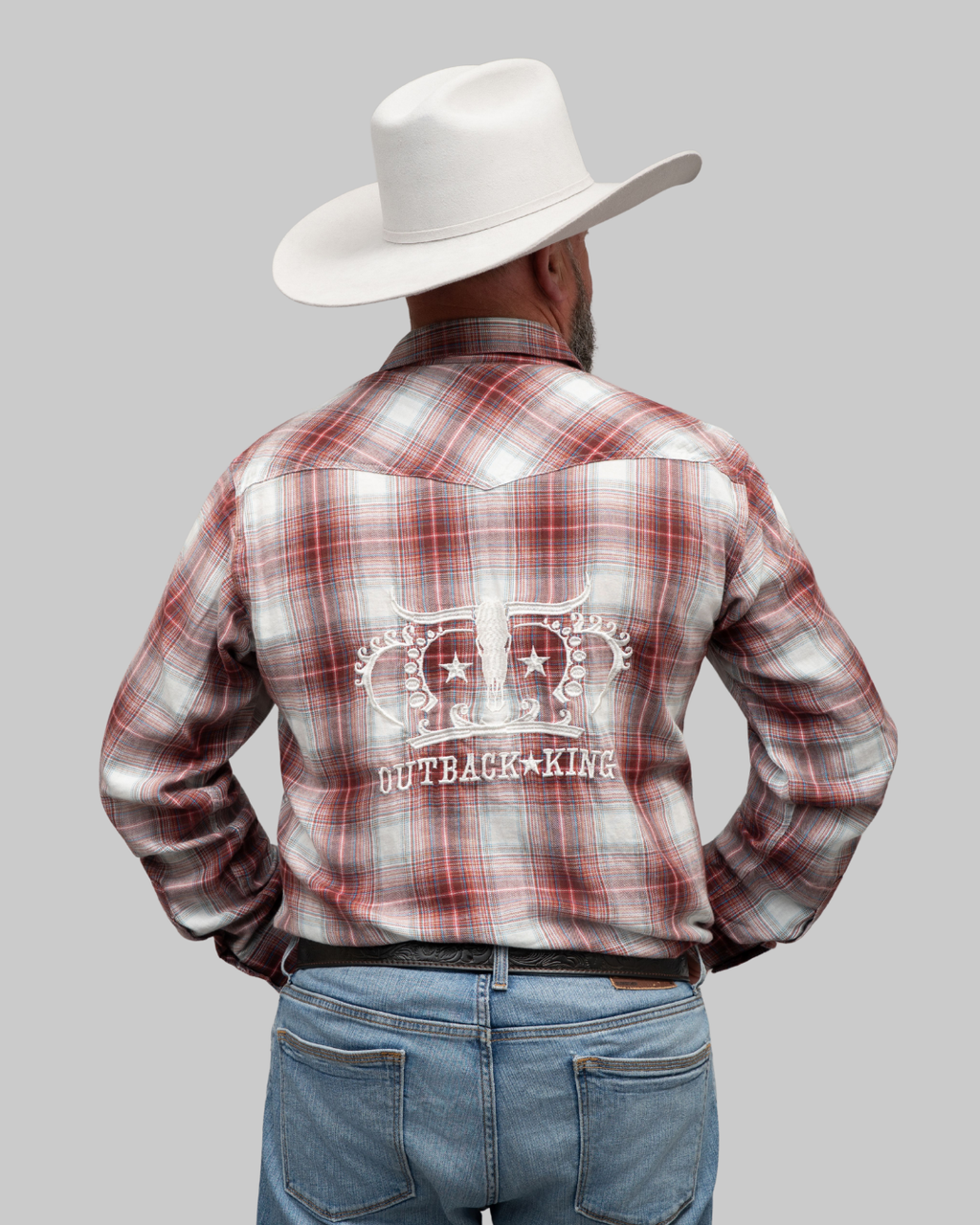 Outback King | Men's Legend Logo Shirt | Brown/Blue/Red Check