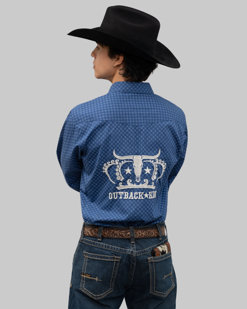 Outback King | Men's Legend Logo Shirt | Blue Yellow Dots