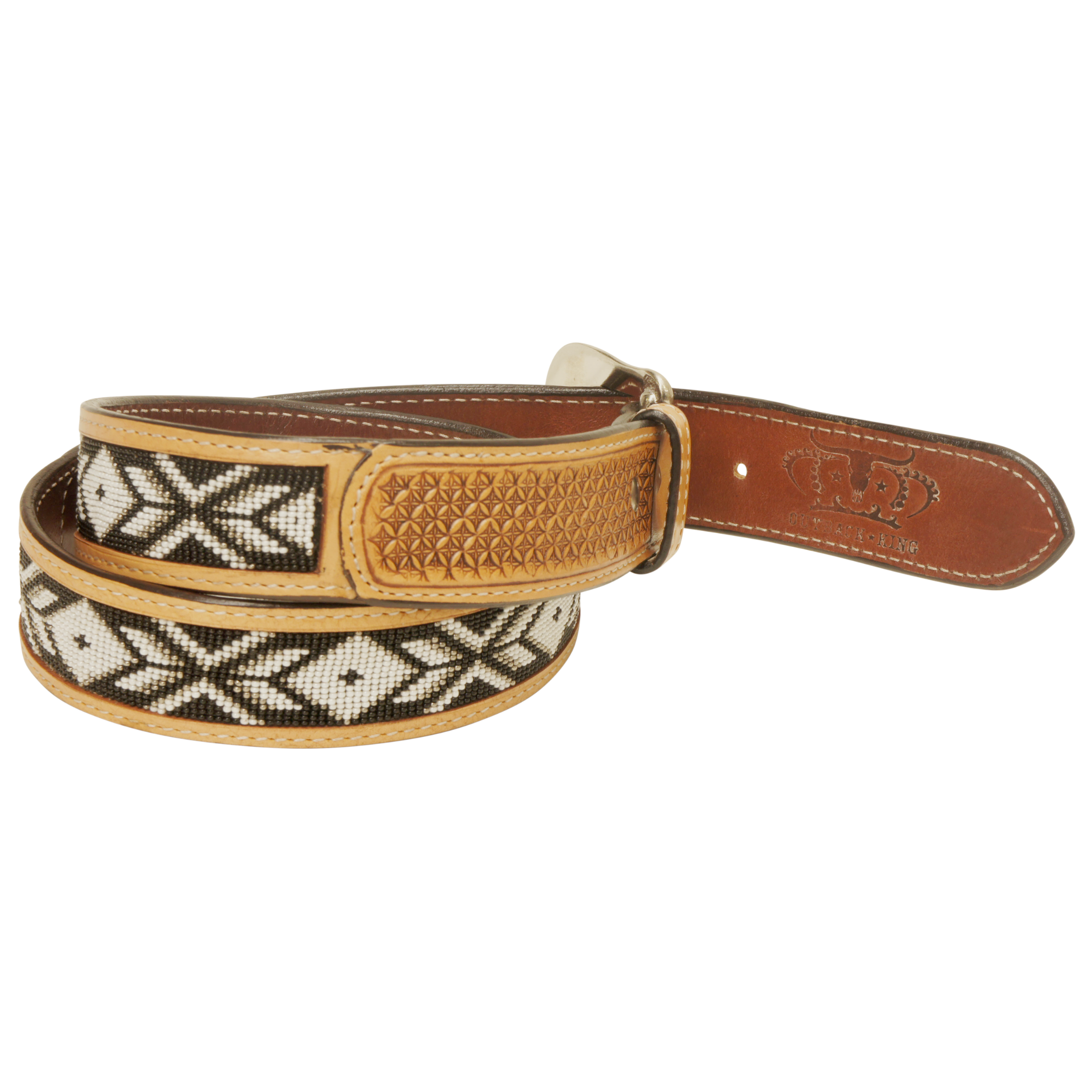 Outback King | Beaded Western Belt | Black N White