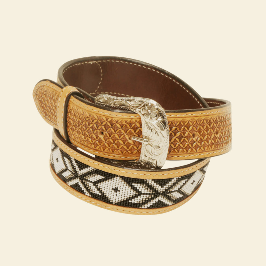 Outback King | Beaded Western Belt | Black N White