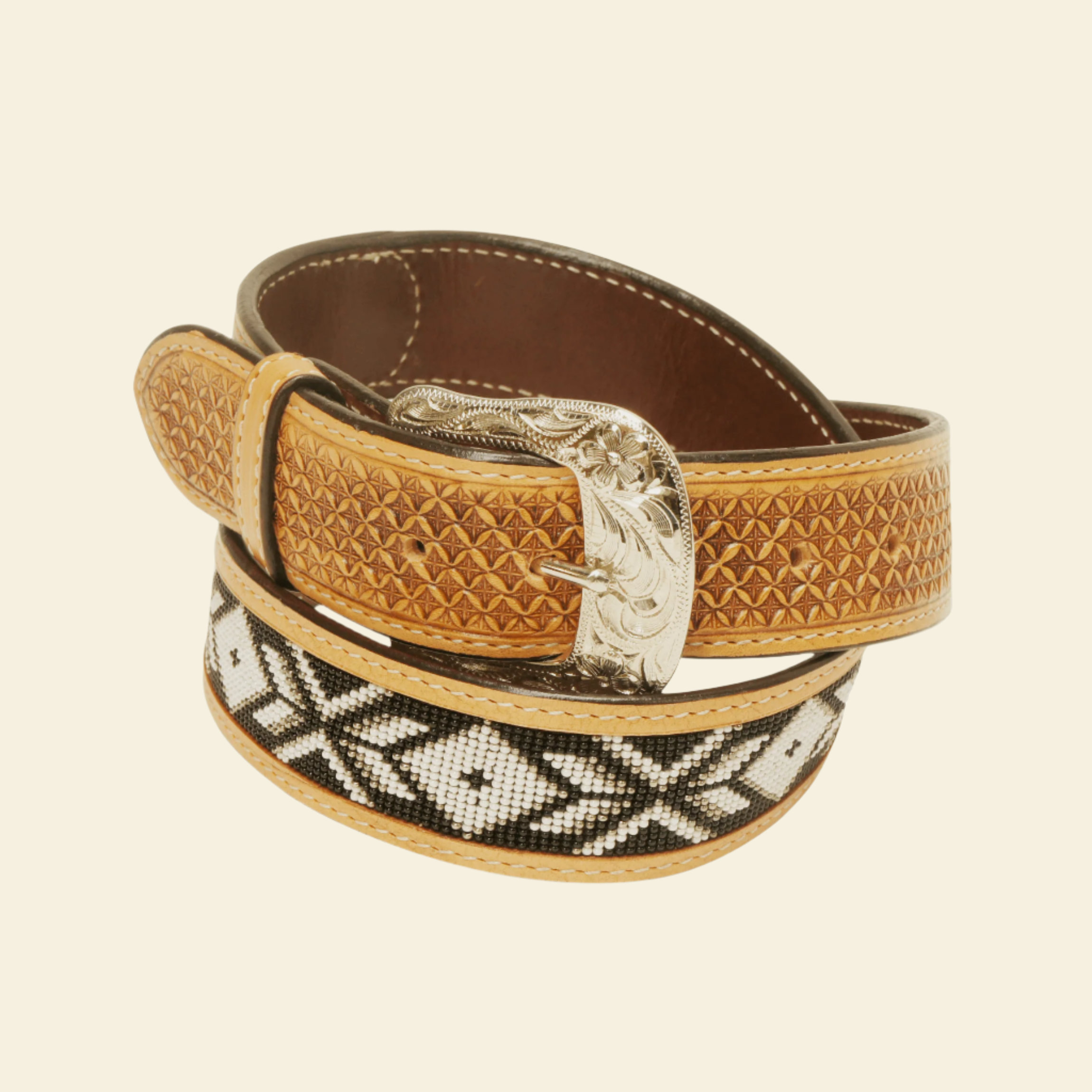 Outback King | Beaded Western Belt | Black N White